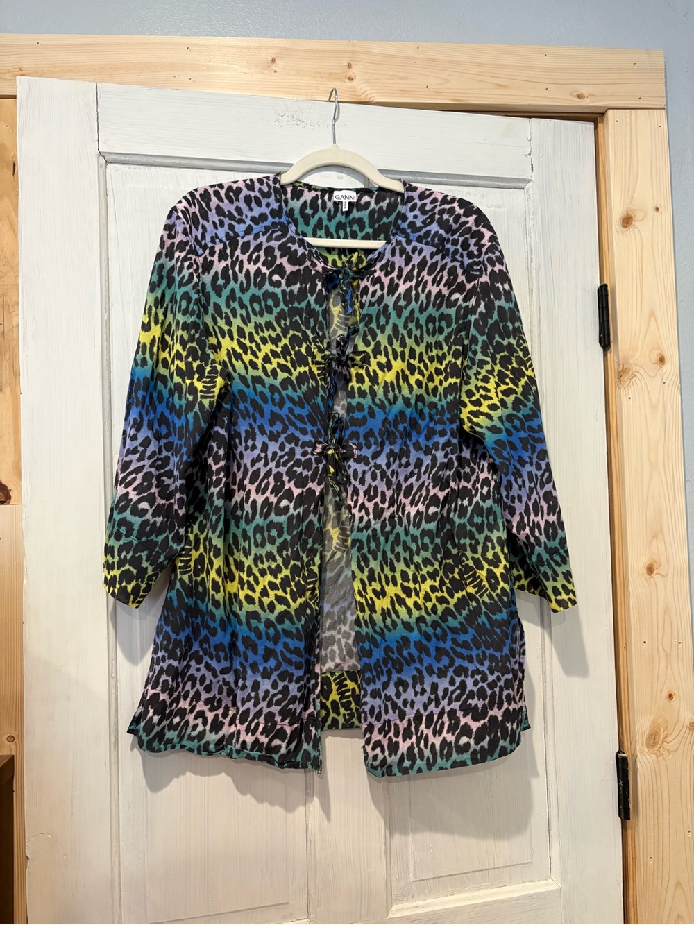 Ganni Leopard tie front tunic